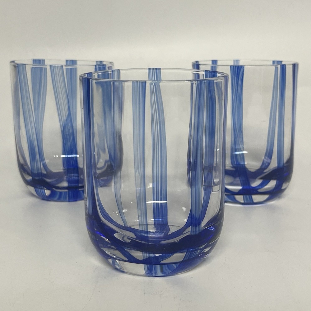 Glass Blown Cobalt Blue Striped Clear Hand Glasses - Norman Copenhagen
